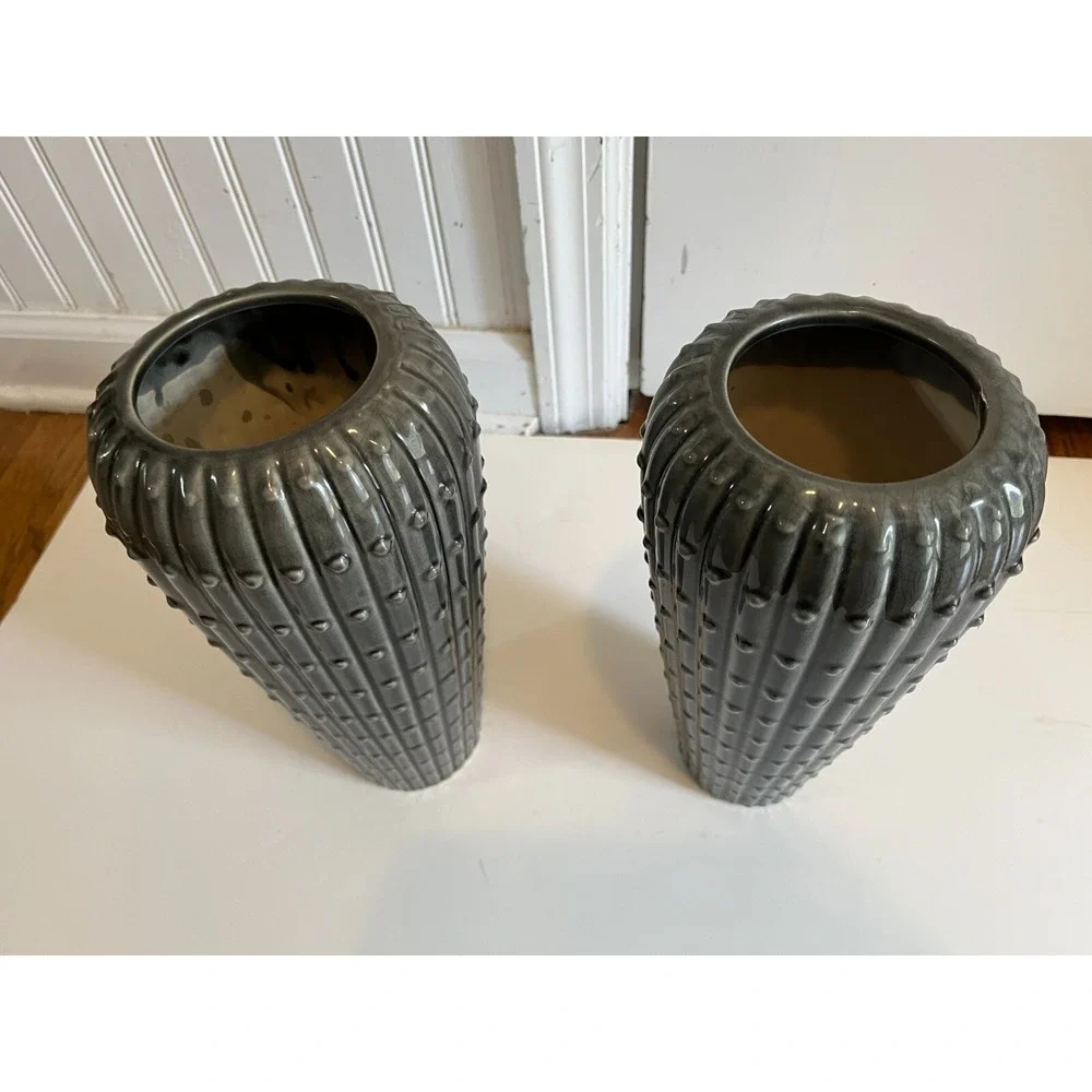Dot Ceramic Gray GLAZE w/dots pair of Vases Home‎ Decor 10.5 in. tall